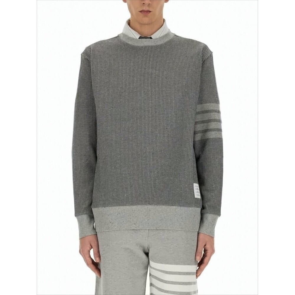 THOM BROWNE Ribbed Knit Sweater with Striped Sleeve Detailing
